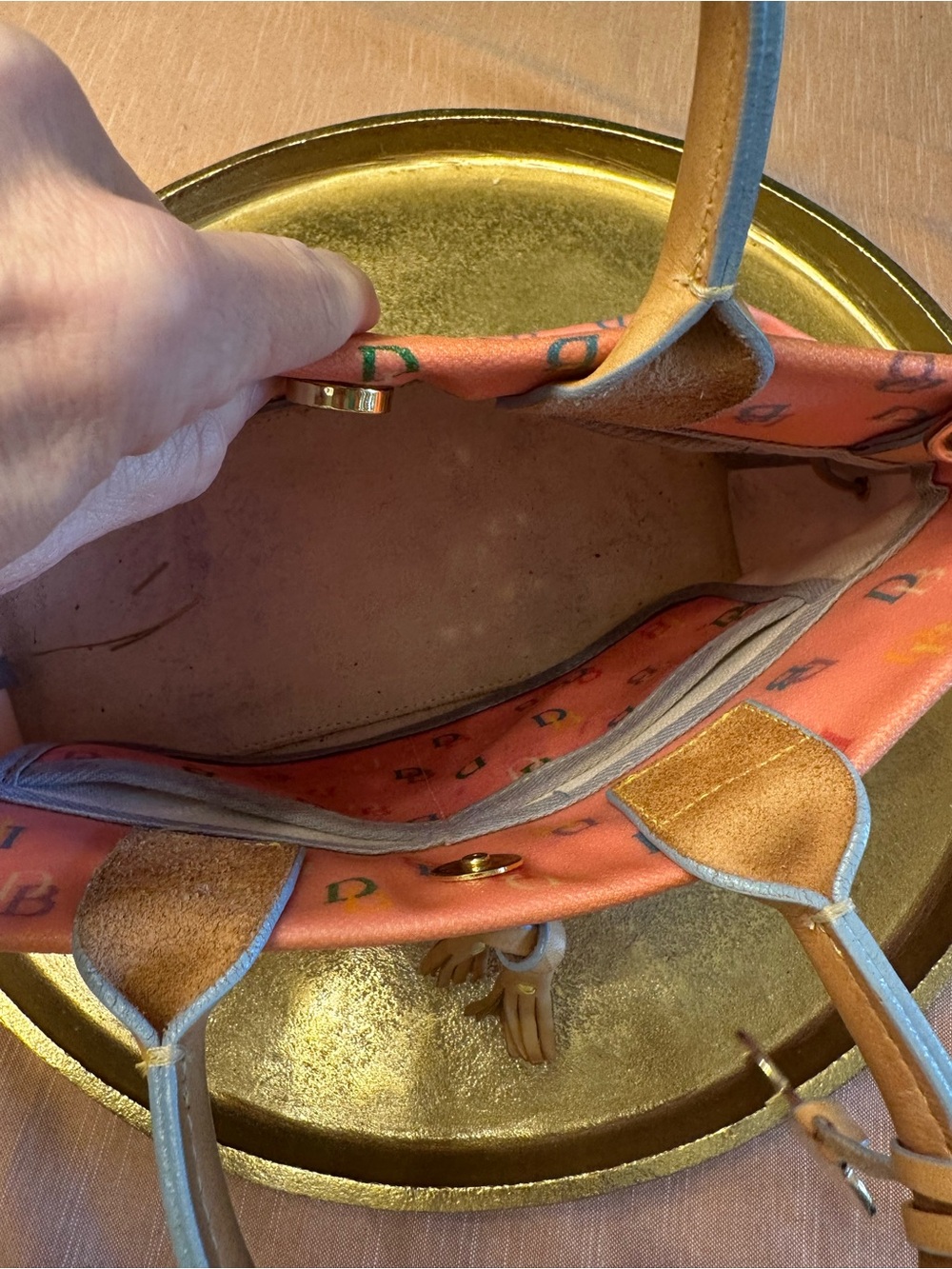 Dooney & Bourke Pink Signature Monogram Drawstring Satchel Y2K Vintage - Picture 8 of 12